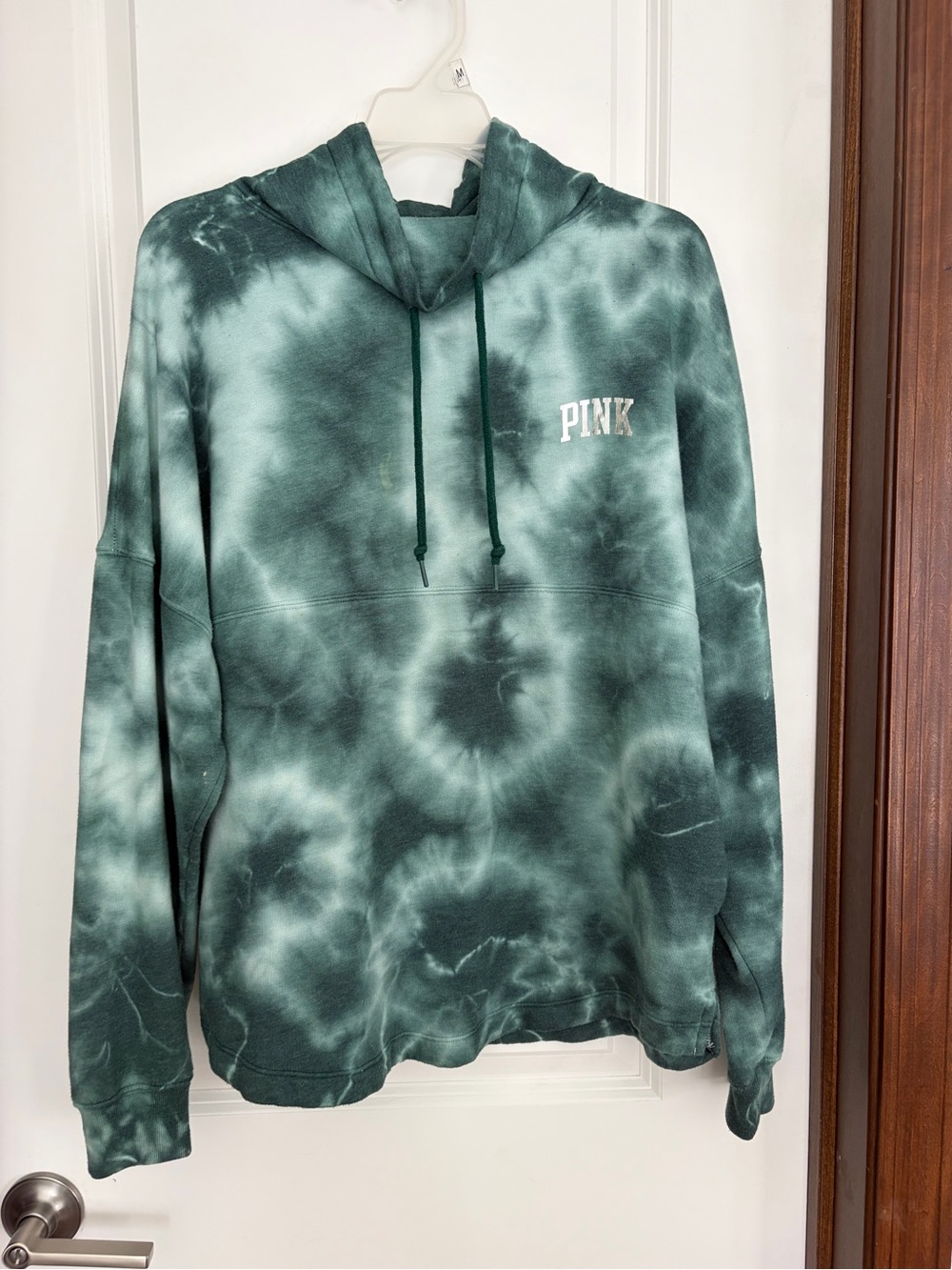 PINK Victoria's Secret Tie-Dye Hooded Sweater in Forest Green